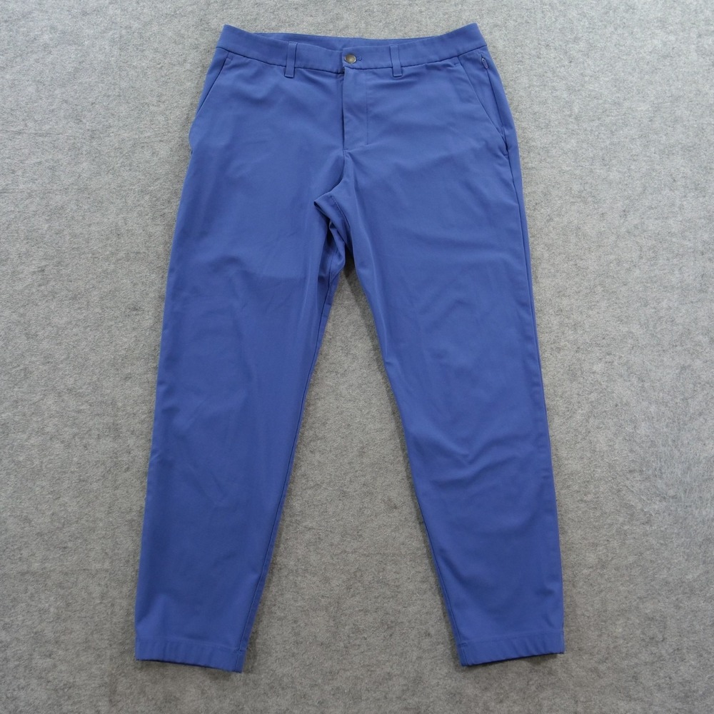 Lululemon Pants Mens 32 Blue ABC Slim Fit Chino5 Flat Front Mid Rise Logo Golf